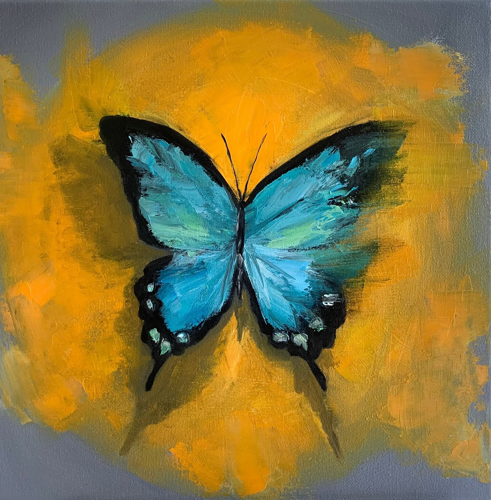 Abstract schilderij vlinder 30x30cm - Olieverf, Antiek en Kunst, Ophalen of Verzenden