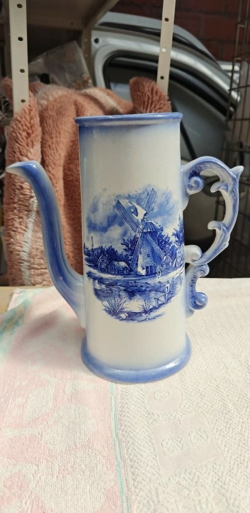 kan vaas delfst blauw hoogte 30 cm molen print, Ophalen of Verzenden