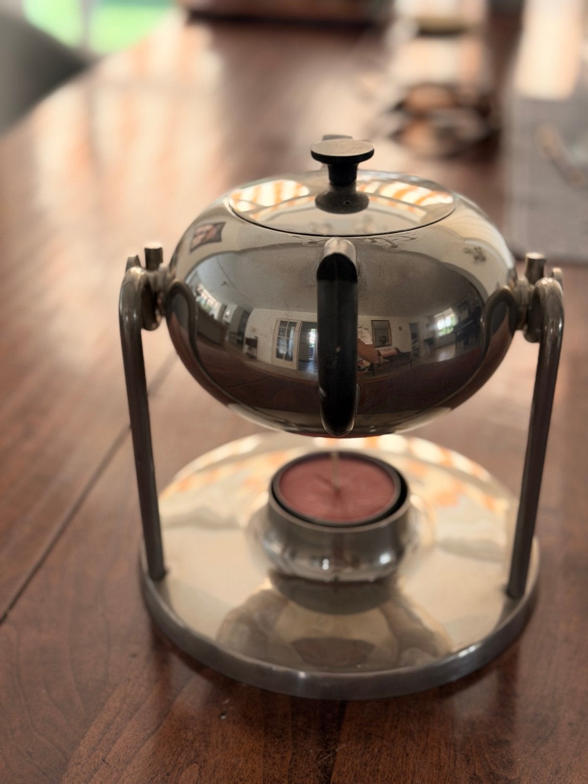 Vintage tuimel Theepot met Warmhouder - RVS, Ophalen of Verzenden