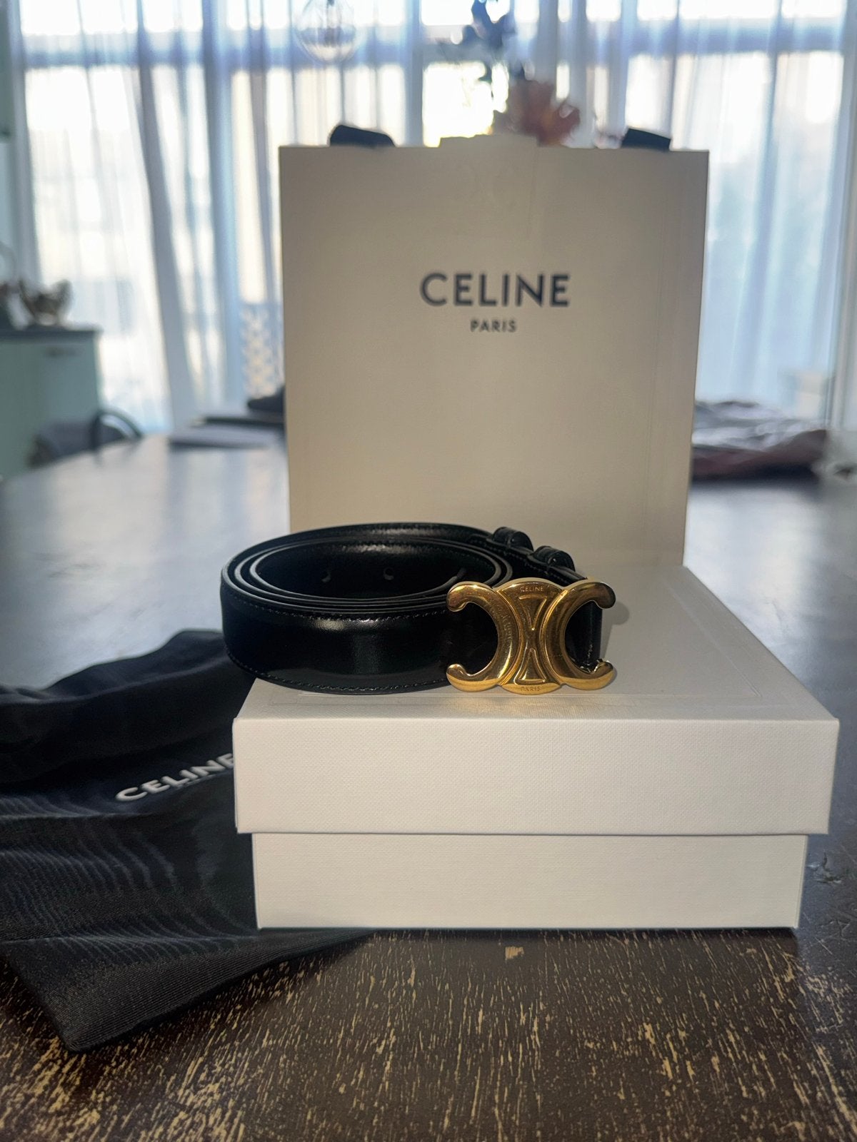 Celine Triomphe Riem Zwart Leer Maat 75, Minder dan 3 cm, 80 tot 90 cm, Heupriem, Ophalen of Verzenden