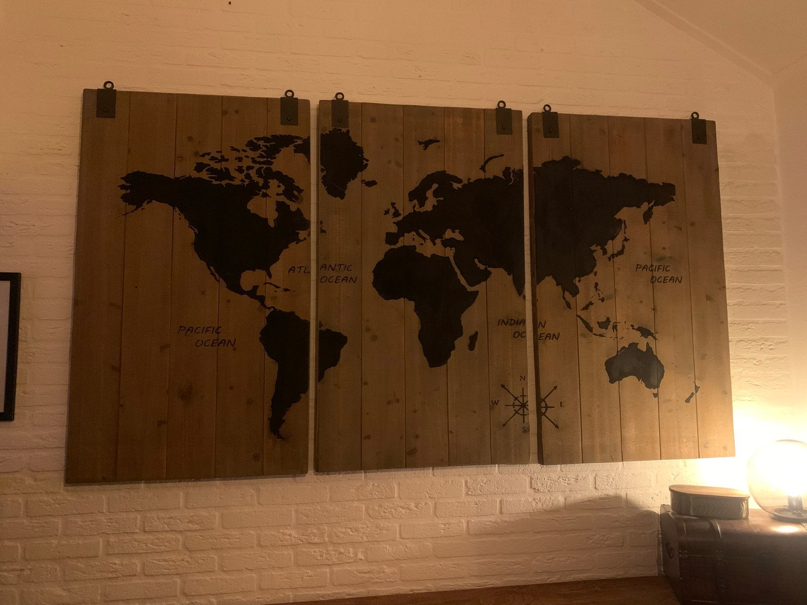 Houten Wereldkaart Wanddecoratie - 3 Luiken, Ophalen, Gebruikt, Hout, Wandbord of Wandpaneel