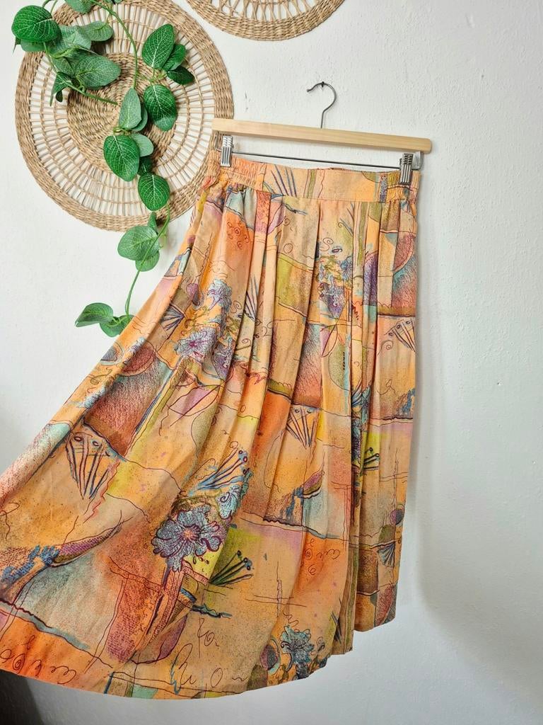 Vintage pastel 80s midirok M/L, Kleding | Dames, Maat 38/40 (M), Ophalen of Verzenden, Zo goed als nieuw, Vintage