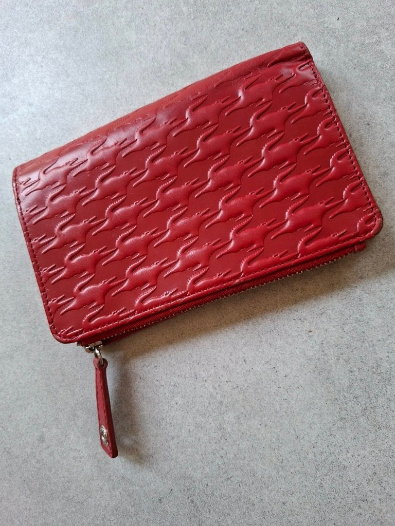 geldbeugel vintage rood leder -  Lacoste, Sieraden, Tassen en Uiterlijk, Portemonnees, Overige merken, Ophalen of Verzenden, Zo goed als nieuw