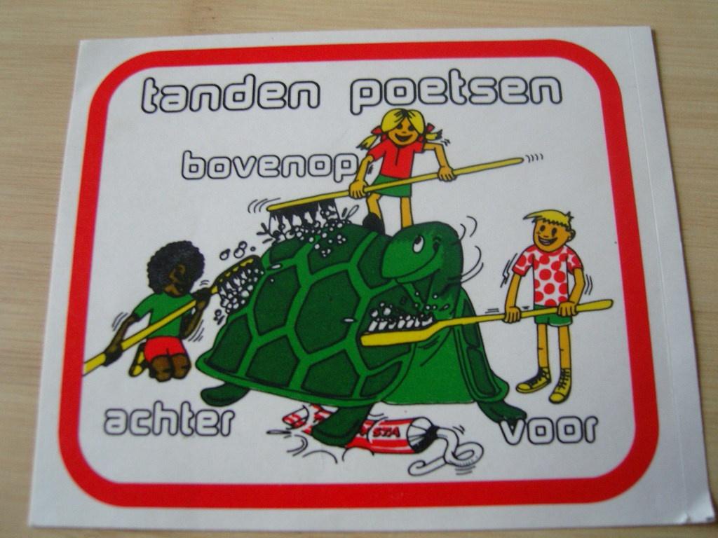sticker tanden poetsen strip kinderen schildpad tandpasta, Verzamelen, Ophalen, Zo goed als nieuw
