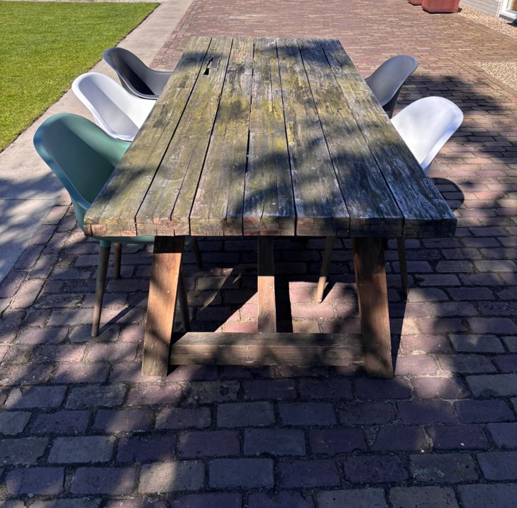 *COMPLETE SET* hardhouten tafel en stoelen, Tuin en Terras, Ophalen, Gebruikt, Rechthoekig, Hout