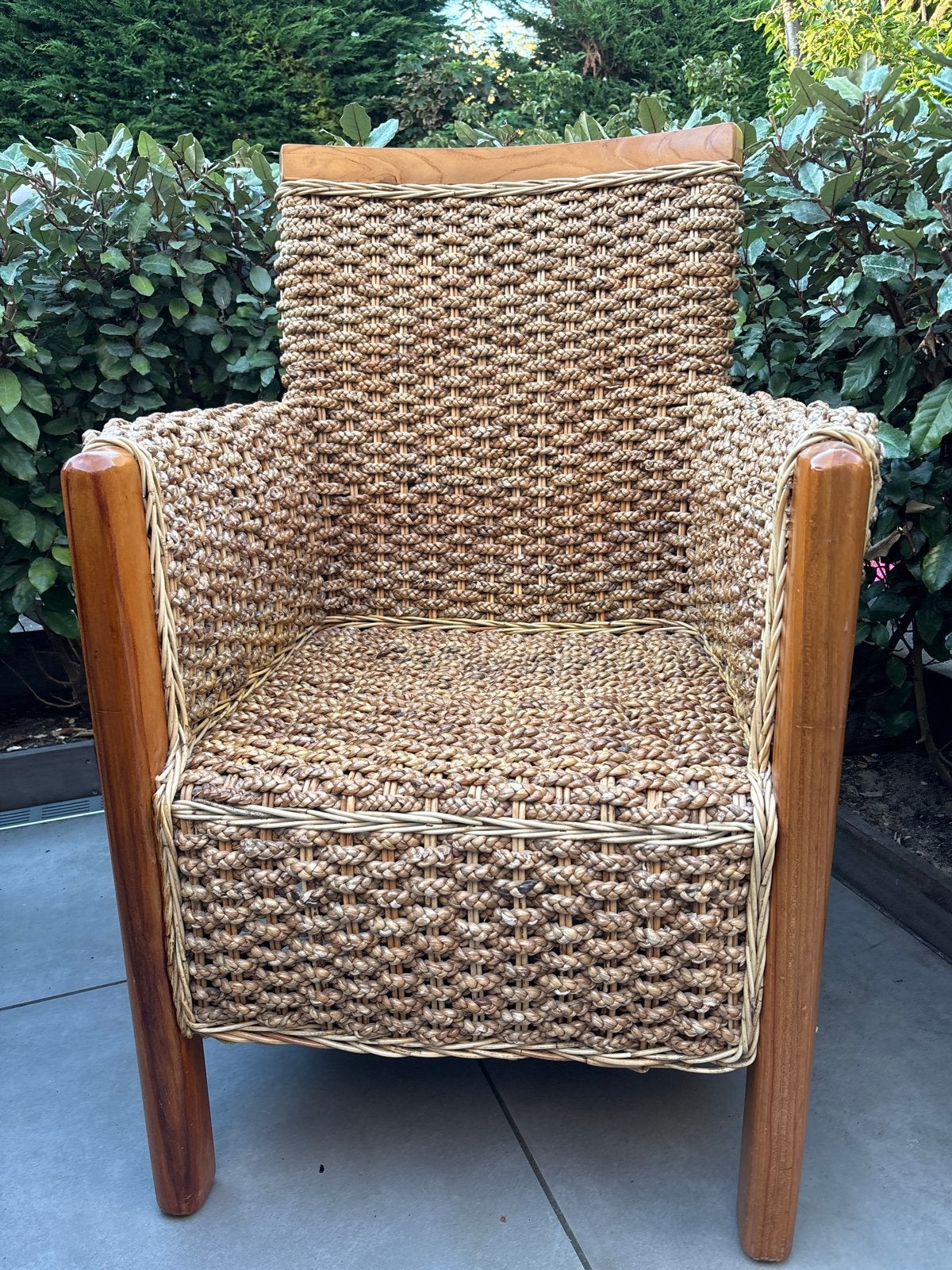 Bohemian Zeegras Fauteuil met Armleuningen - Ibiza Stijl, Ophalen, Zo goed als nieuw, Hout, 75 tot 100 cm
