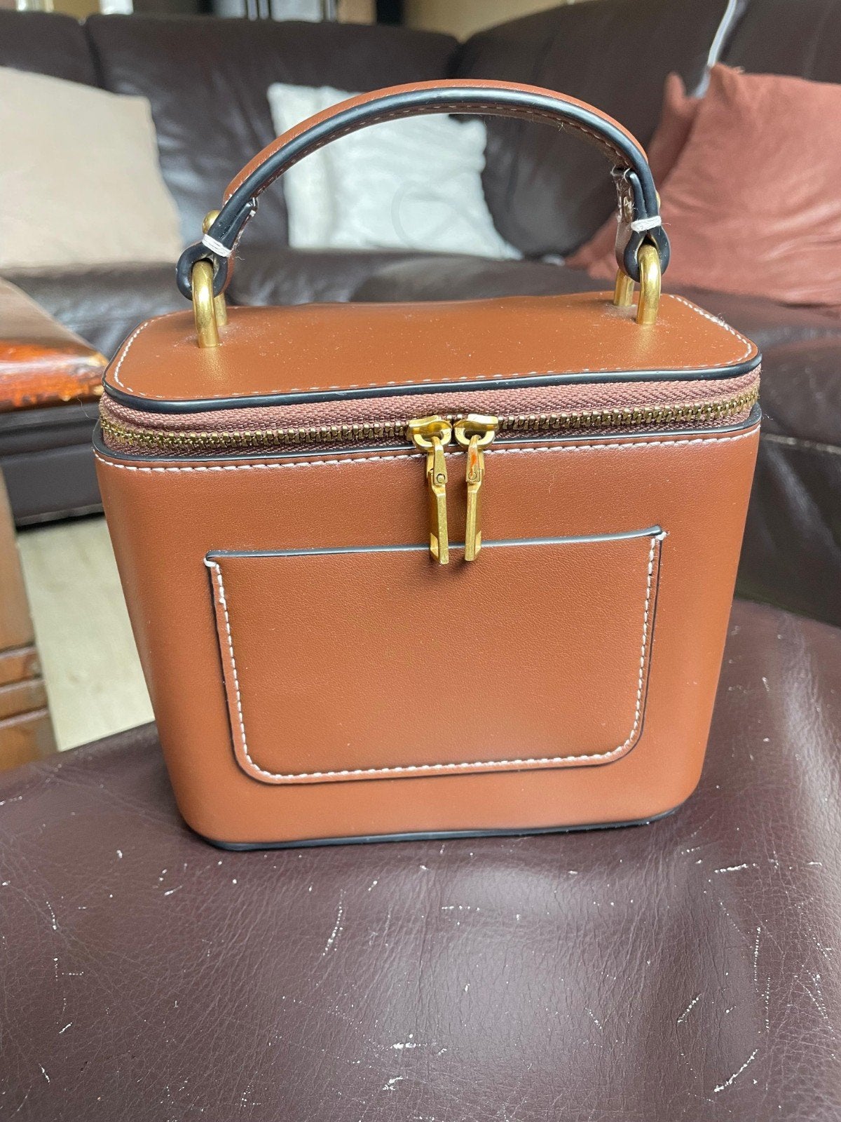 Zara Vanity Bag / Box Tasje Bruin – Inclusief Brede Strap!, Ophalen of Verzenden, Zo goed als nieuw, Bruin, Handtas