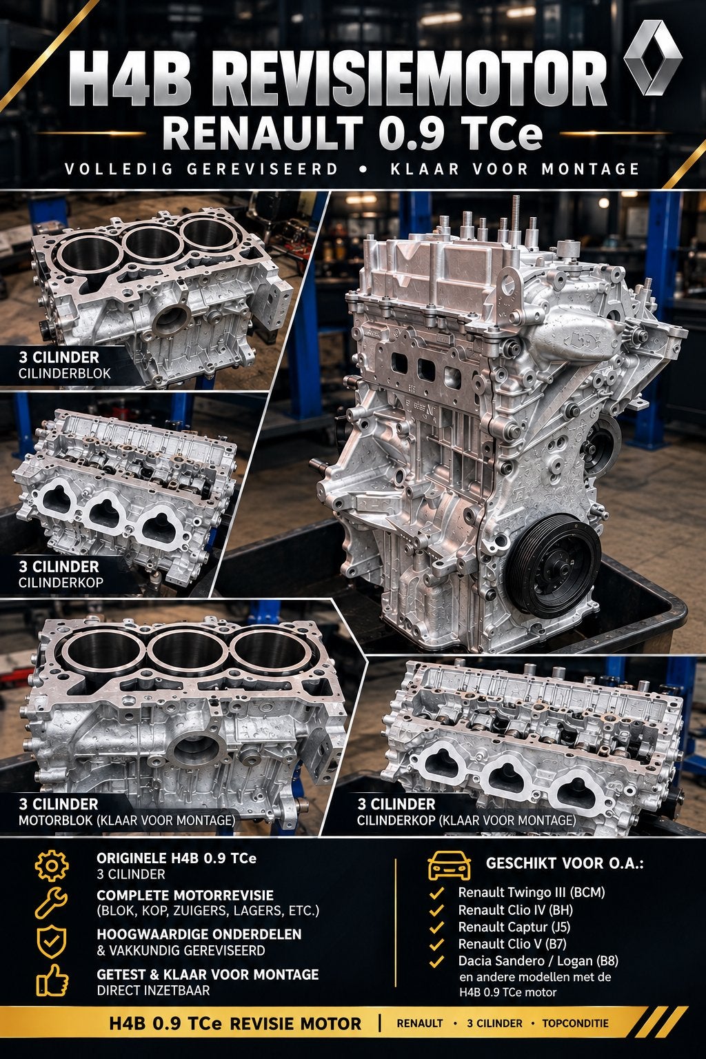 H4B revisie motor 0.9 Renault, Ophalen of Verzenden, Renault