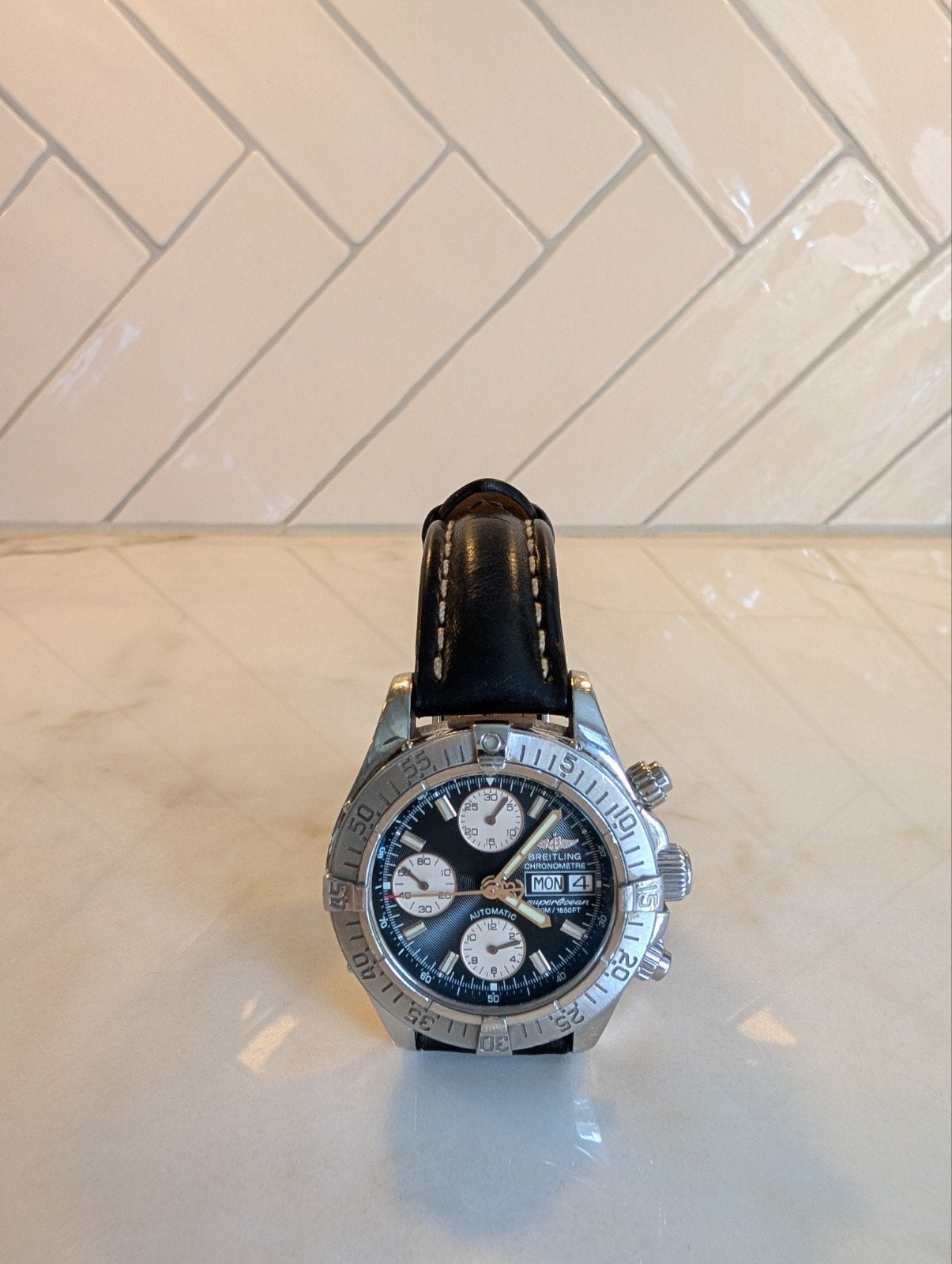 Breitling SuperOcean, Ophalen of Verzenden, Zo goed als nieuw, Leer, Breitling