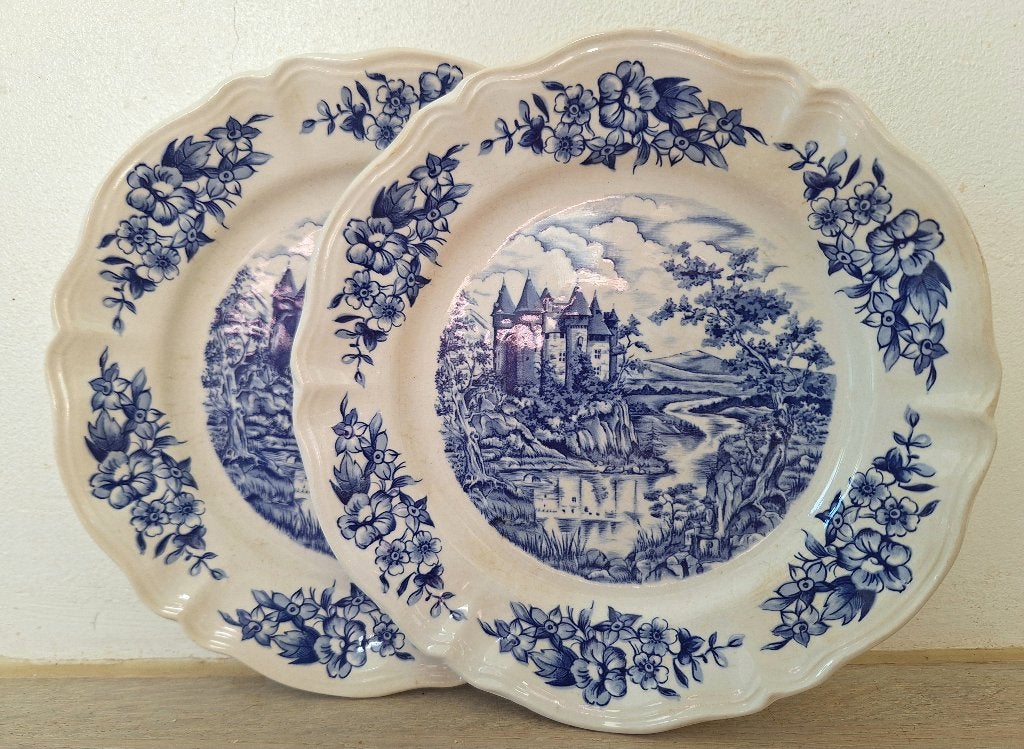 Sarreguemines, Castles, set van 2 ontbijt/dessertborden, Ophalen of Verzenden