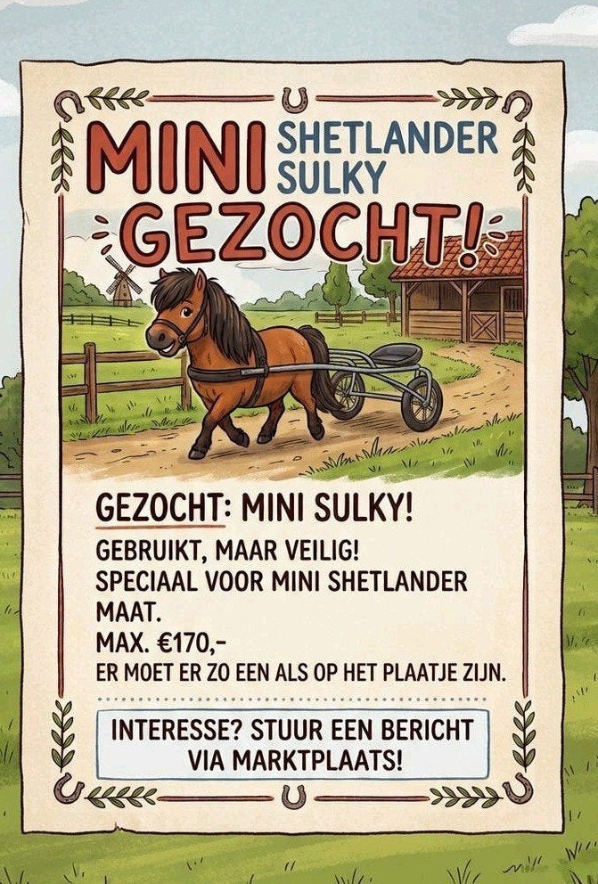 GEZOCHT sulky voor MINI shetlander, Ophalen of Verzenden, Gebruikt, Overige typen, Mini