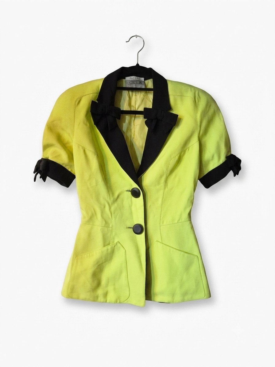 Retro Italian Neon Yellow Tailored Jacket - Silk Mix S, Kleding | Dames, Carnavalskleding en Feestkleding, Ophalen of Verzenden