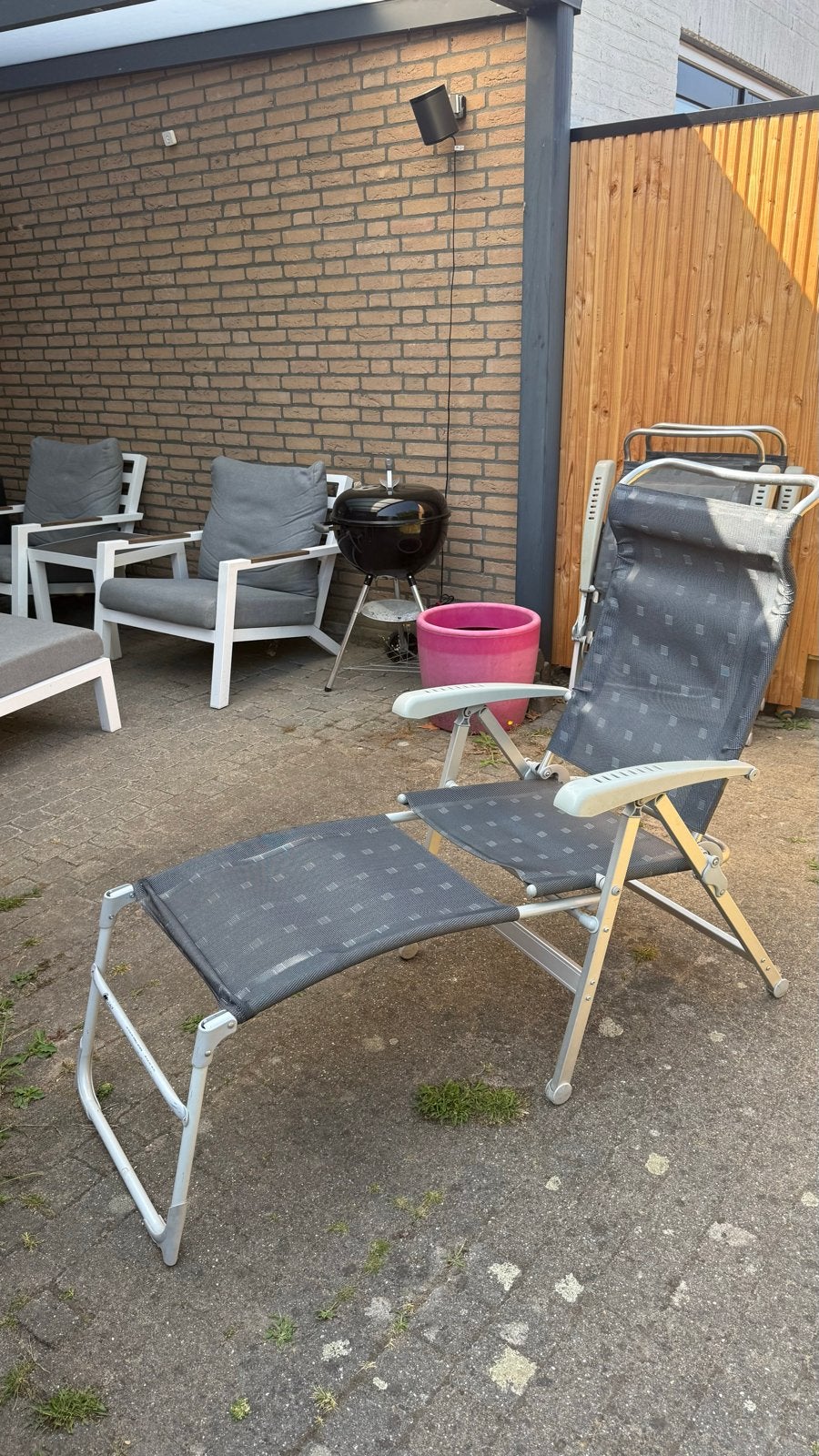 Dukdalf campingstoelen (2 stuks), 1 met voetenbankje, Ophalen, Gebruikt, Campingstoel