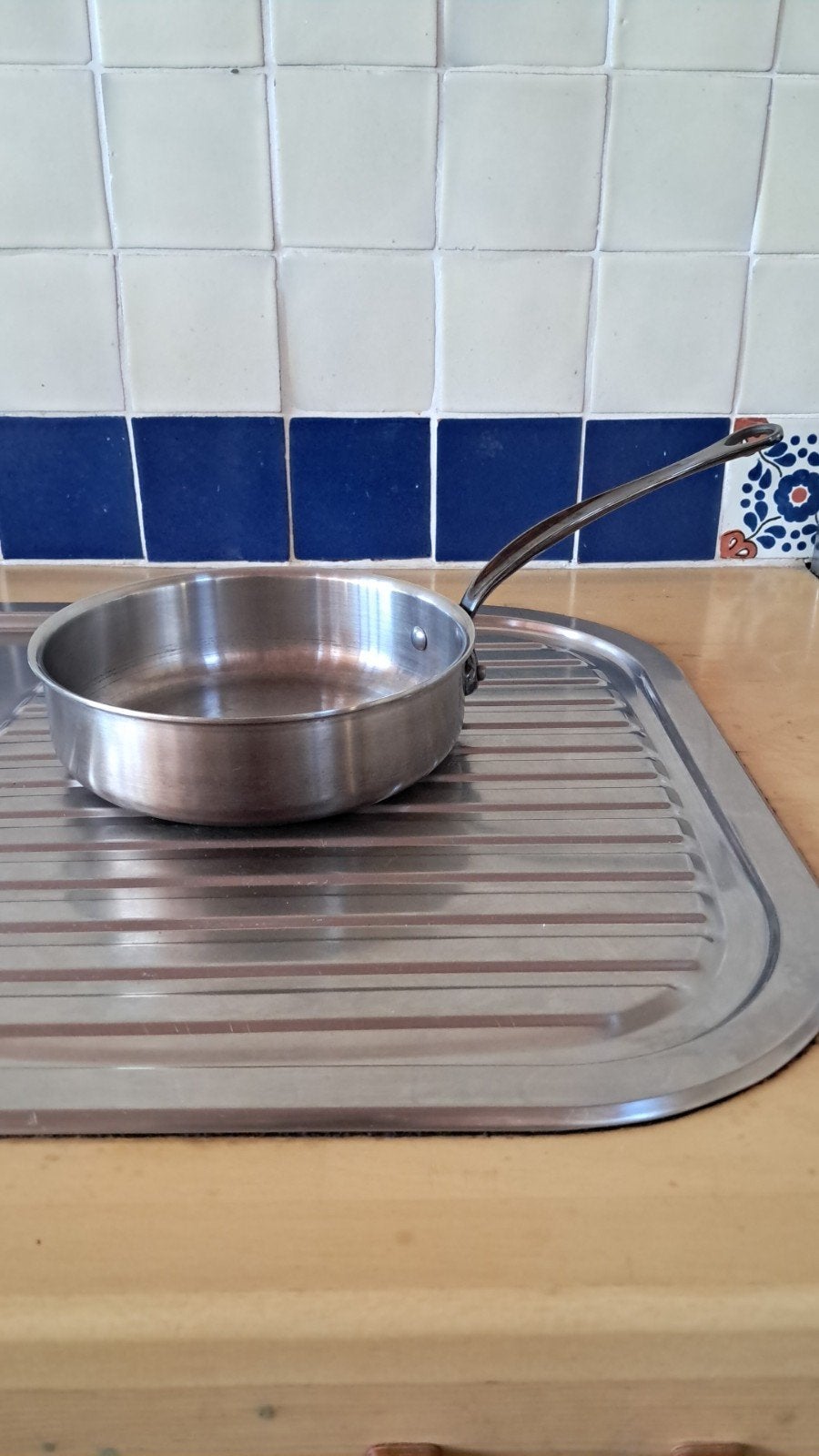 MAUVIEL sauteerpan staal 20 cm INDUCTIE, Huis en Inrichting, Keuken | Potten en Pannen, Ophalen, Gebruikt, Rvs, Keramische plaat