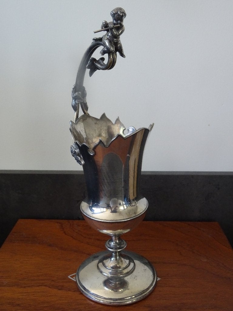 Antieke kelk pronkbeker engel cherubijn 1888 Victoriaans, Antiek en Kunst, Ophalen of Verzenden