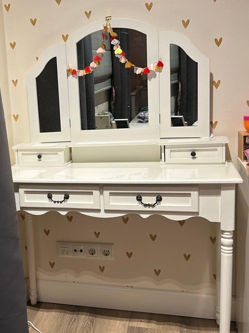 Make-up of kap tafel met krukje, Ophalen, Gebruikt, 100 tot 150 cm, 50 tot 100 cm