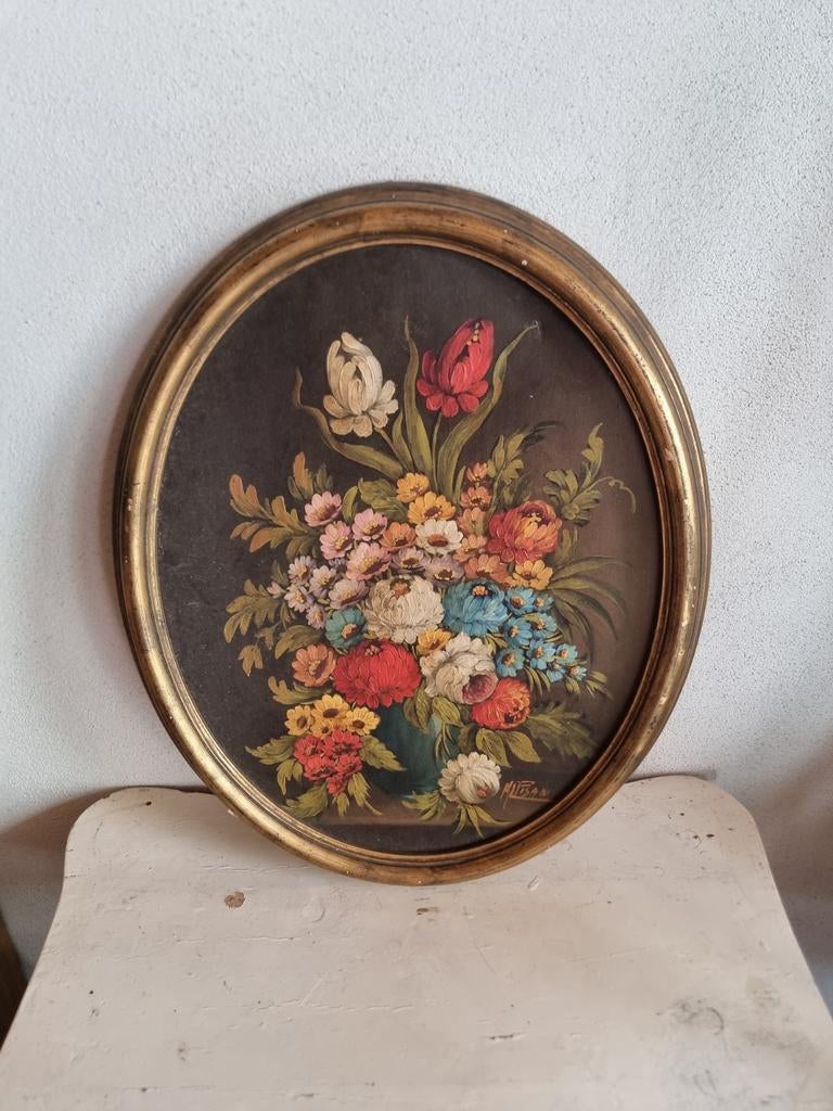 Olieverf schilderij bloemen stilleven F29 * schapenweide, Ophalen