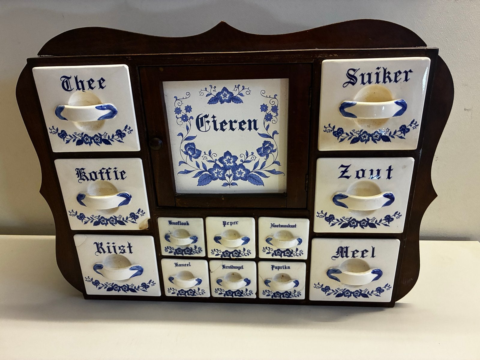 Antiek Delfts Blauw Kruidenrek met Porseleinen Laden, Antiek en Kunst, Ophalen