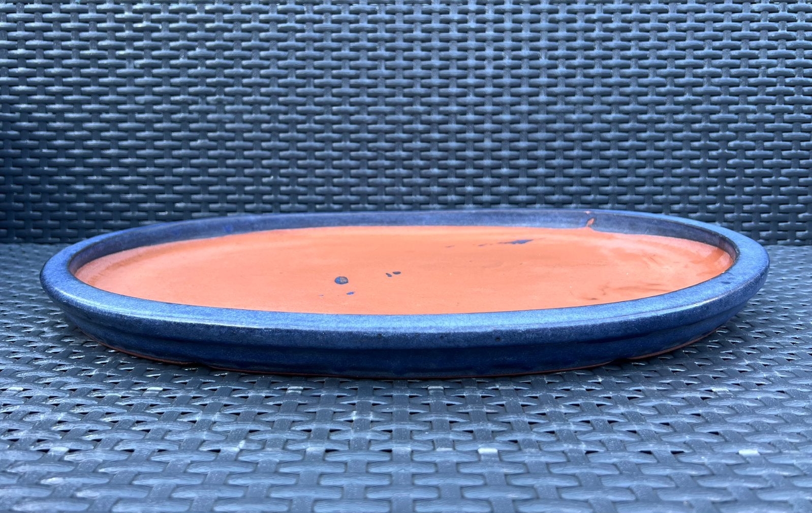 Bonsai schaal/onderzetter ovaal blauw geglazuurd 50x35,5x3,7, 25 tot 40 cm, Binnen, Ophalen of Verzenden, Zo goed als nieuw