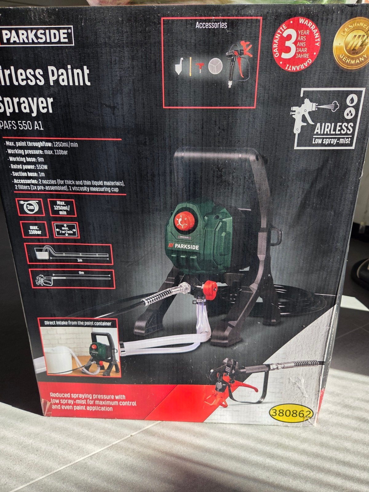 Parkside Airless Verfspuit PAFS 550 A1 - Nieuw in doos, Ophalen, Nieuw, Verfspuit of Verfpomp