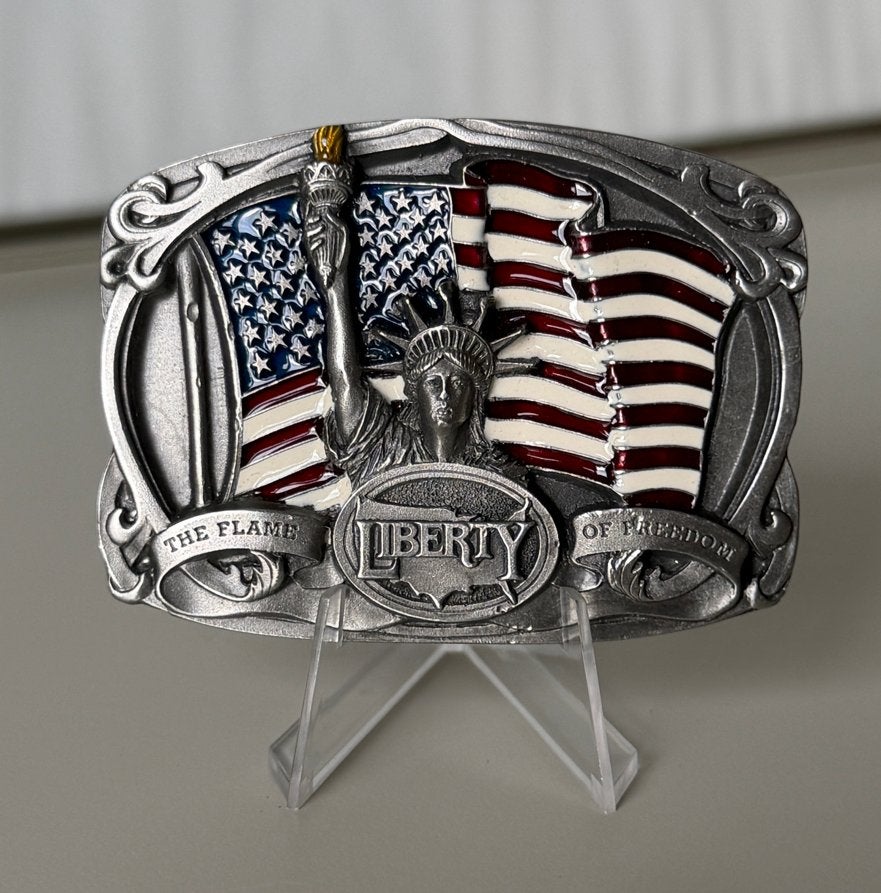 Vintage Bergamot Brass Works Gesp Vrijheidsbeeld USA Vlag, Losse buckle of gesp, Overige kleuren, Nieuw, Ophalen of Verzenden