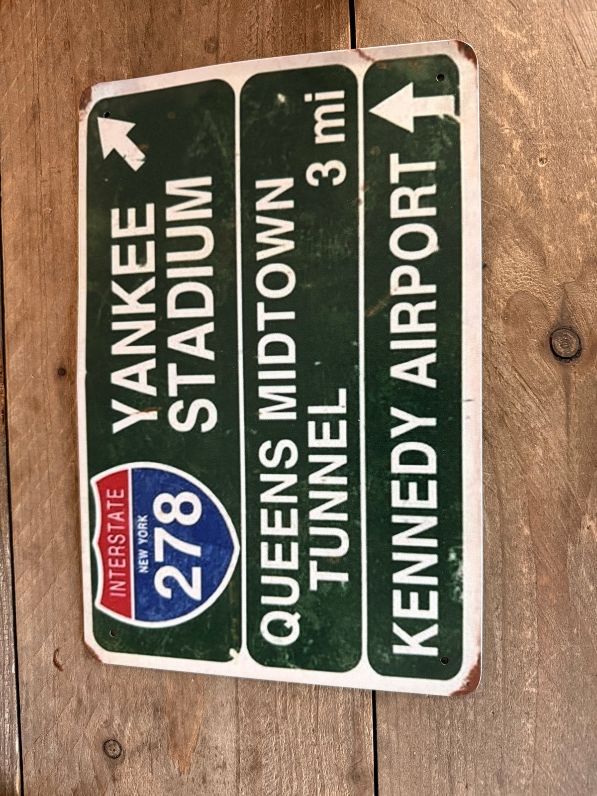 New York Bord - Yankee Stadium, Queens Midtown Tunnel, JFK, Ophalen, Groen, Vintage, Gebruikt
