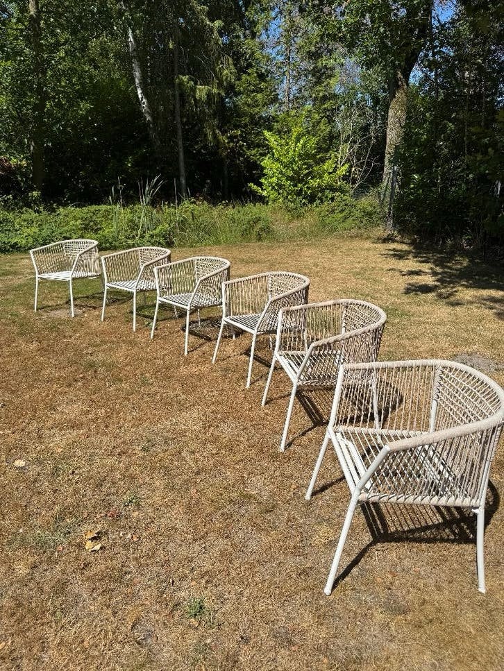 6 IKEA tuinstoelen ZONDER kussens – wit, Tuin en Terras, Tuinstoelen, Gebruikt, Metaal, Ophalen