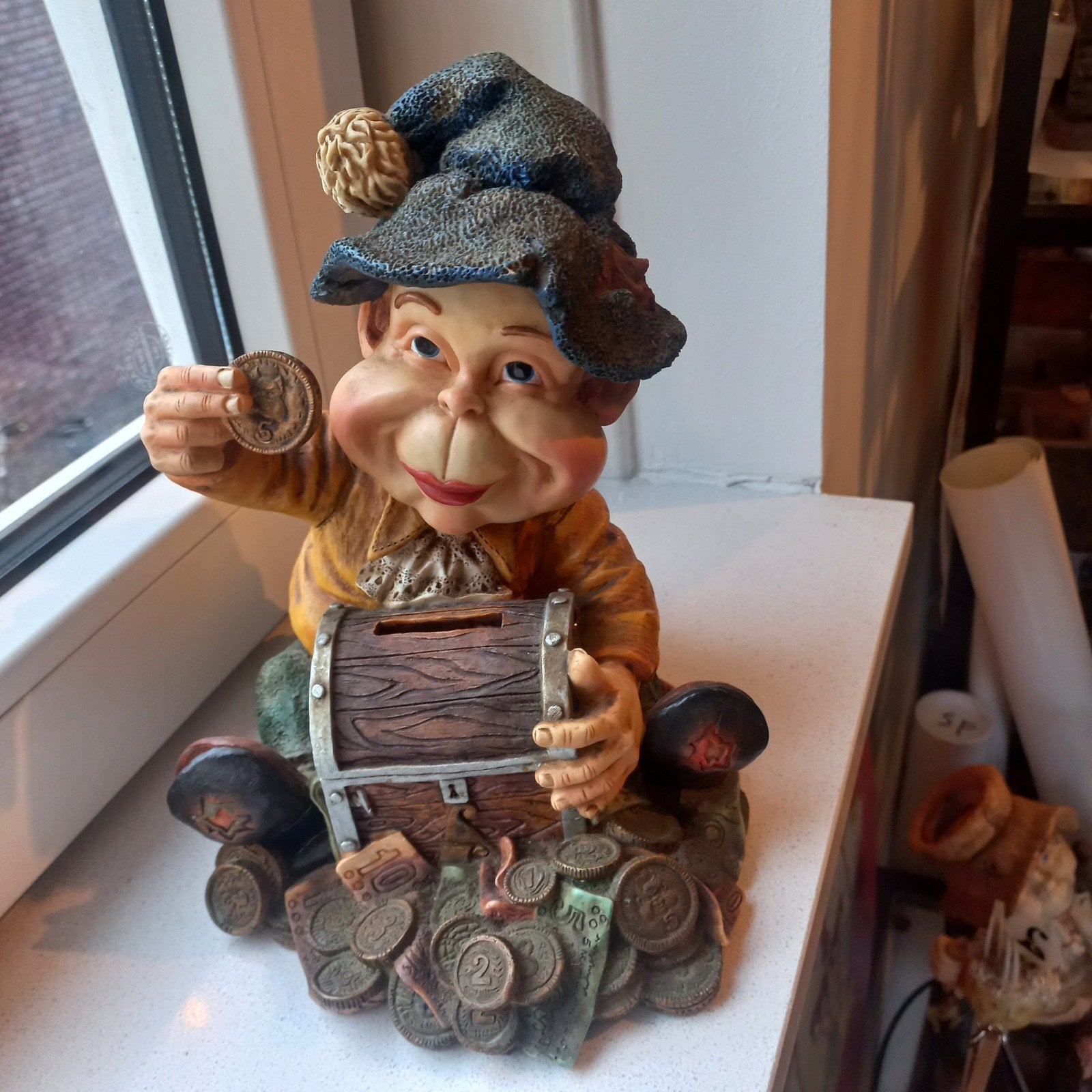 Spaarpot Laaf met schatkist en munten, Verzamelen, Ophalen of Verzenden, Gebruikt