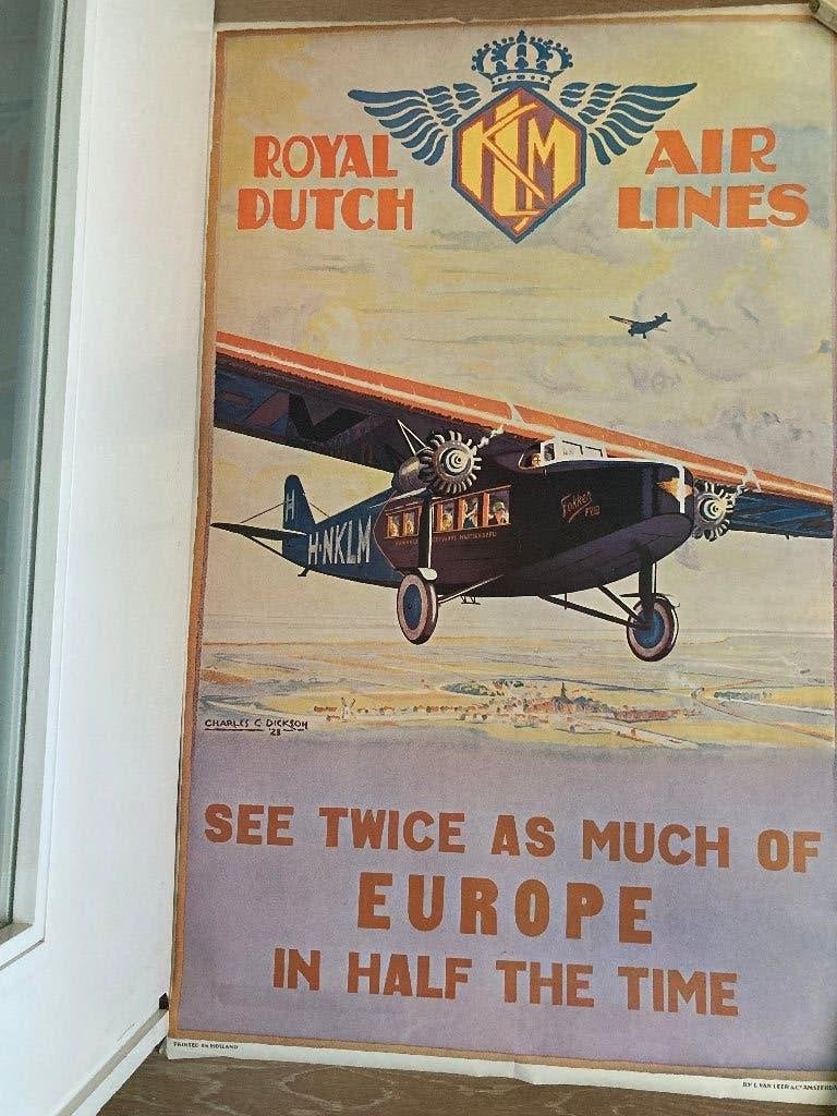 reclame poster klm jaren 60, Ophalen of Verzenden, Gebruikt, Overige typen