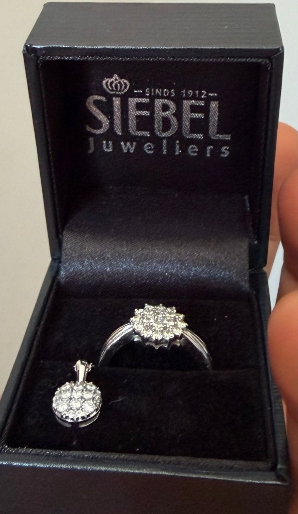 14k Witgouden Diamanten Set: Ring + Collier, Sieraden, Tassen en Uiterlijk, Ringen, Ophalen, Wit, Nieuw, 17 tot 18