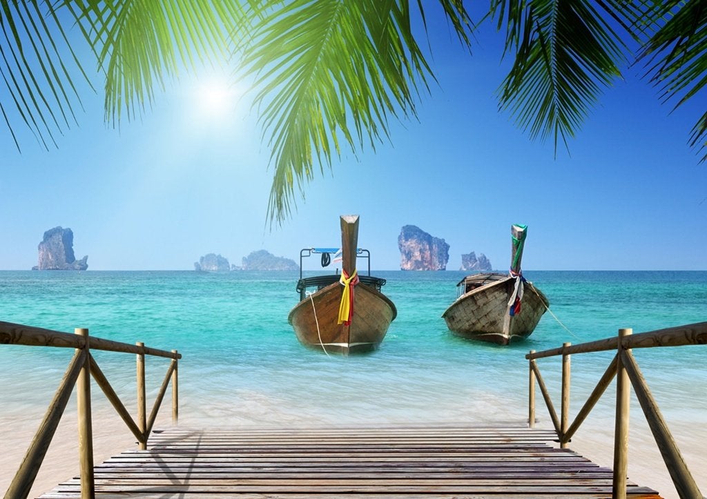 Strand fotobehang Longtail boats, Thailand, Muurdeco4kids, Verzenden, Minder dan 10 m², Thailand, Longboat