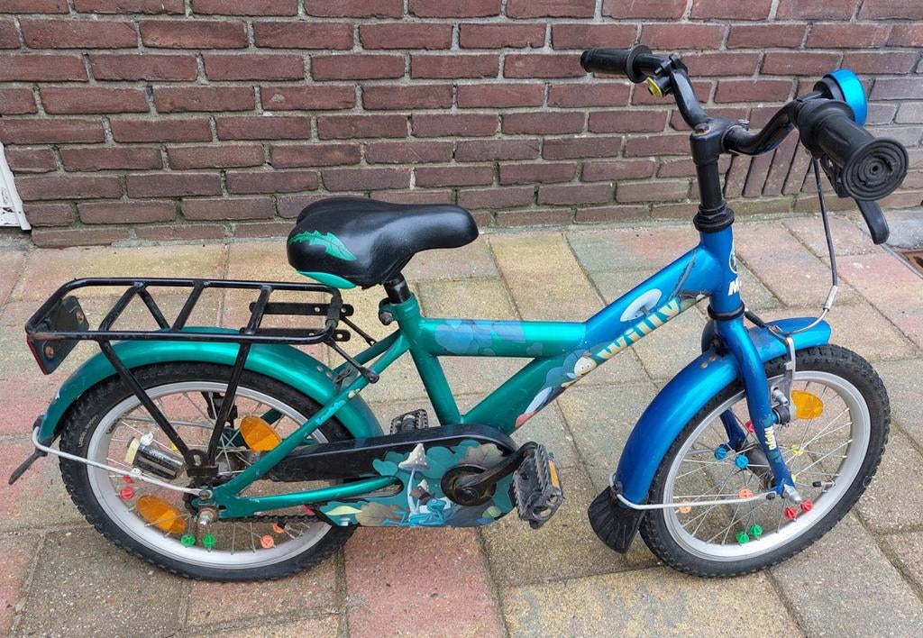 Kinderfiets 20 inch - Blauw/Groen met bagagedrager, Ophalen, Gebruikt, Terugtraprem, 16 tot 20 inch