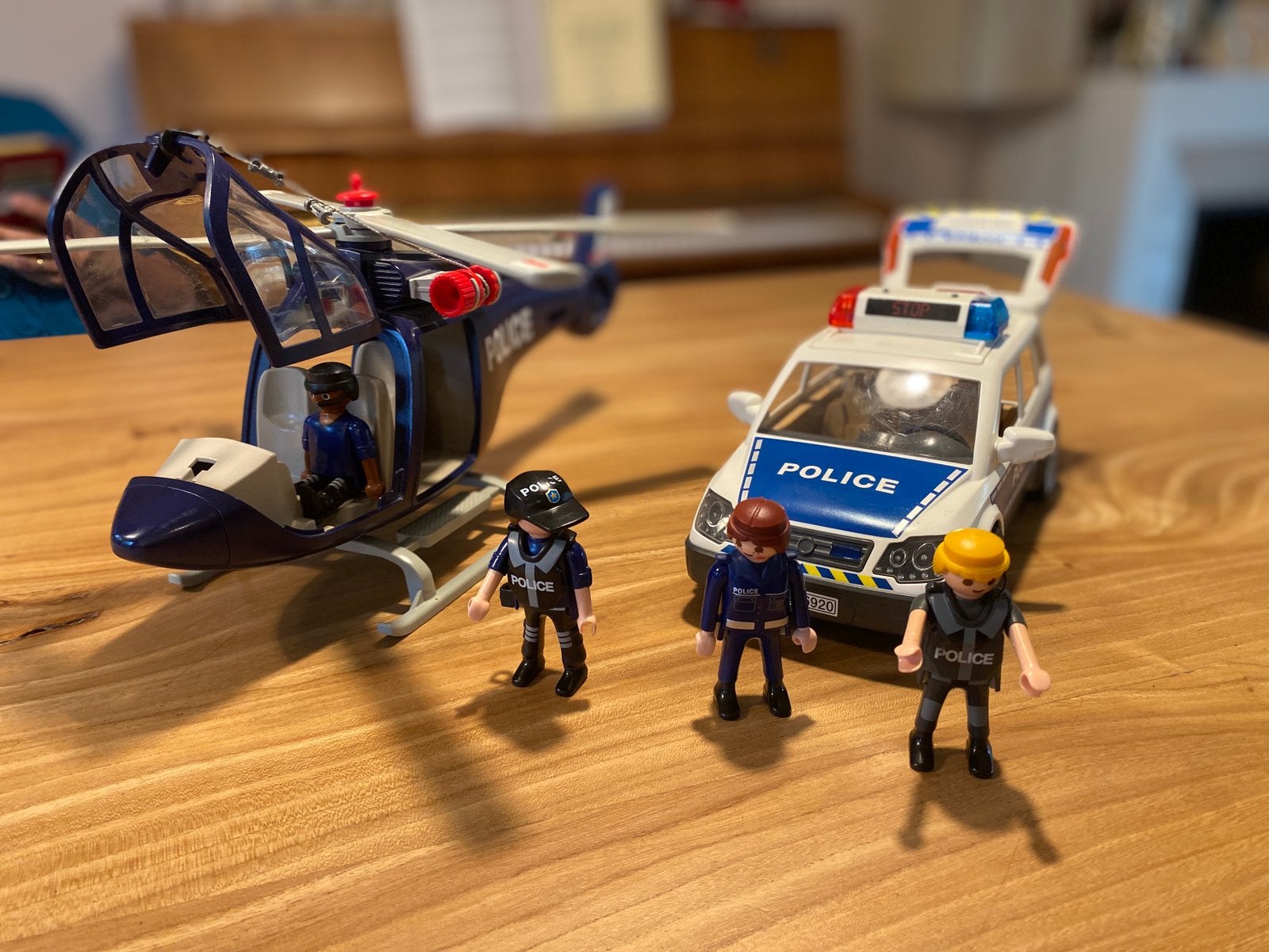 Playmobil Politieauto en helicopter, Gebruikt, Complete set, Voertuig, Ophalen of Verzenden