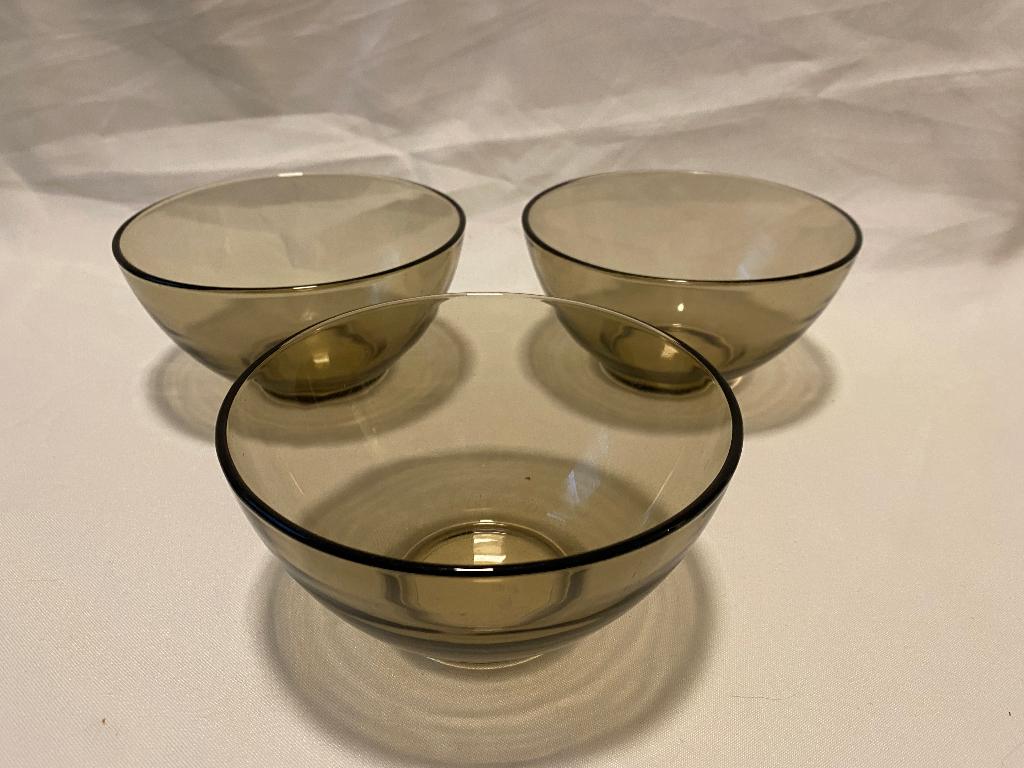 Retro Set van 3 Arcoroc France Rookglas dessert schaaltjes, Ophalen, Gebruikt, Overige stijlen, Glas