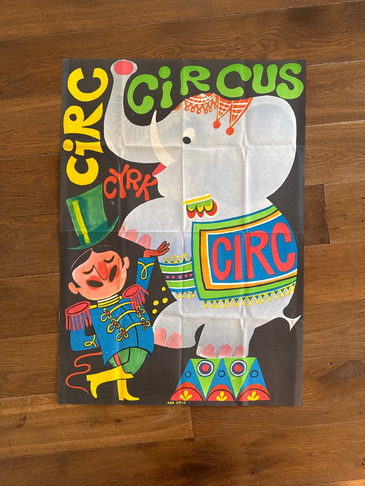 Origineel CYRK Circus Affiche - olifant en circusdirecteur, Deurposter of groter, Ophalen of Verzenden, Overige onderwerpen, Rechthoekig Staand