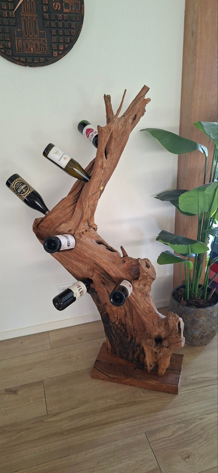 Uniek Wijnrek van Teakhout - Natuurlijke Kunst, Ophalen, Zo goed als nieuw, Hout, 5 tot 15 flessen