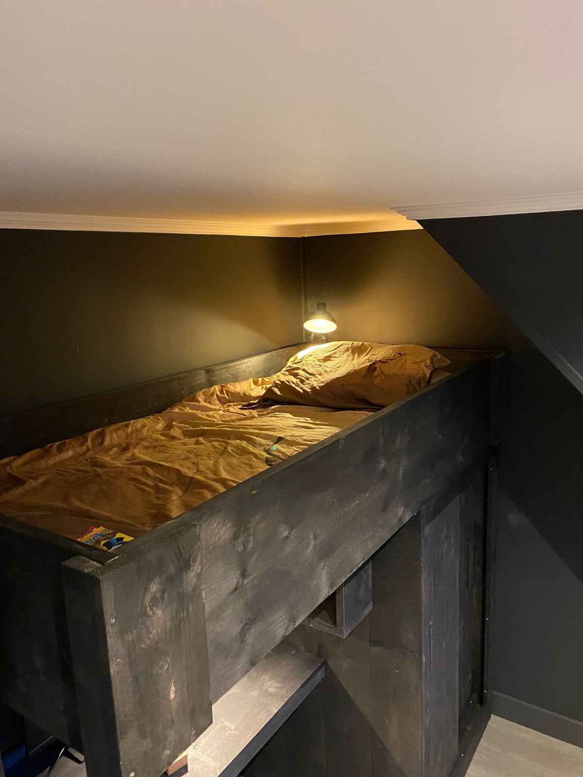 Hoogslaper met bureau en kast - Steigerhout, Ophalen, Hoogslaper, Eenpersoons, 210 cm