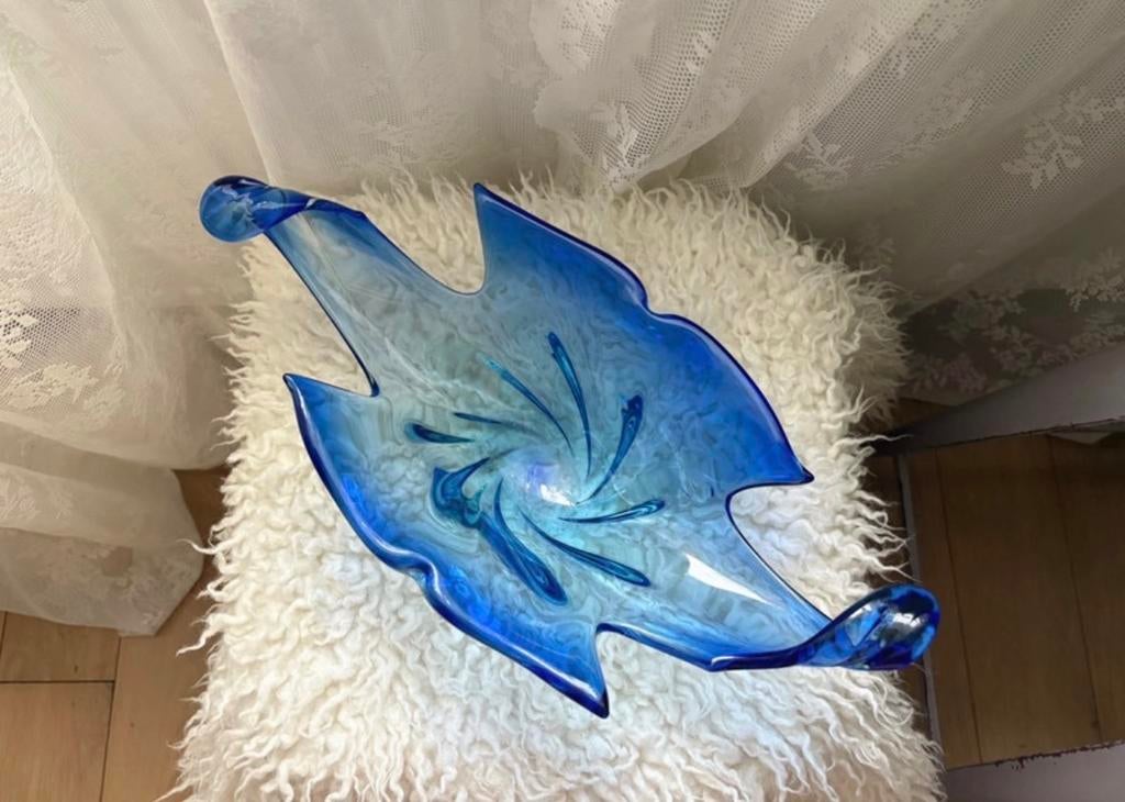 Flavio Poli Murano Mandruzatto Kristallen Schaal Blauw 1950, Antiek en Kunst, Ophalen of Verzenden