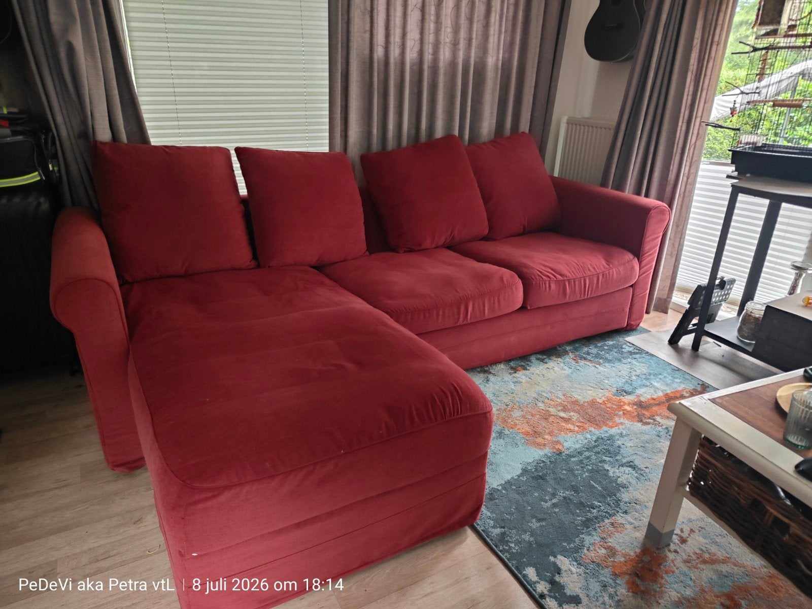 IKEA GRÖNLID 4-zitsbank met chaise longue, rood, Huis en Inrichting, Ophalen, Modern, Comfortabel, 250 tot 300 cm, Gebruikt