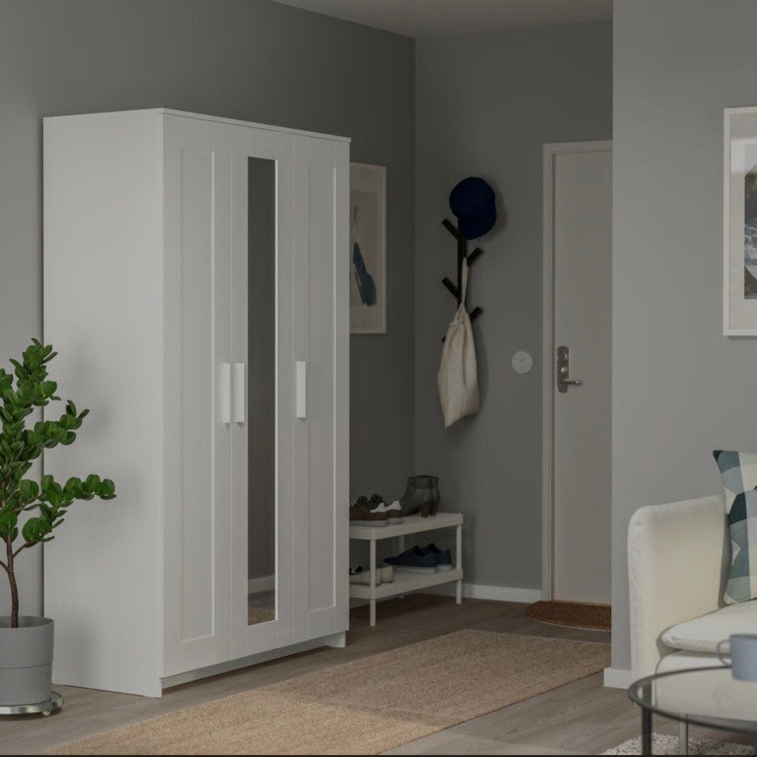 IKEA Kledingkast met spiegeldeur - Wit, Ophalen, Met deur(en), Gebruikt, 100 tot 150 cm