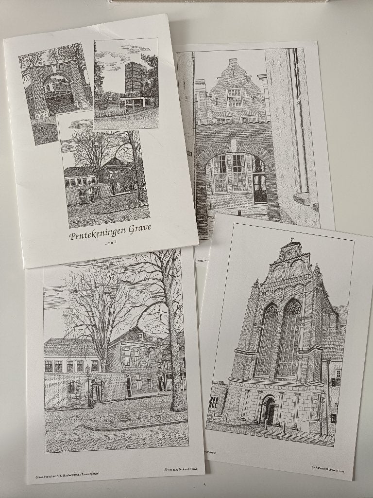Pentekeningen Grave, Ophalen of Verzenden, Reproductie, Pentekening, Origineel