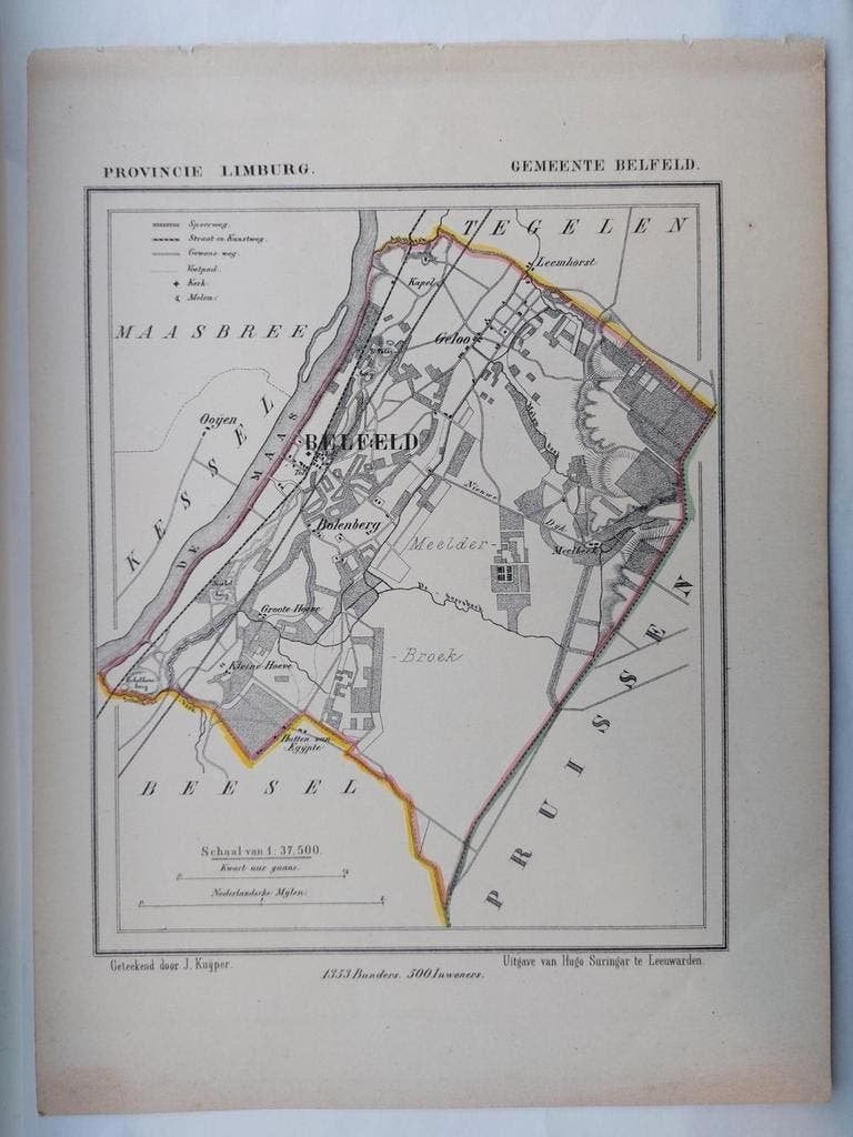 6 / Gemeente Belfeld Limburg Lithio uit 1866 door J., Ophalen of Verzenden