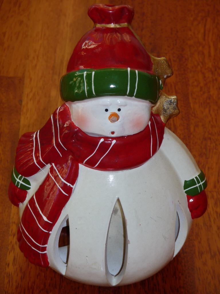 Kerst sneeuwpop waxinelichthouder ca. 19 cm ZGAN (keramiek), Diversen, Kerst, Ophalen of Verzenden, Zo goed als nieuw