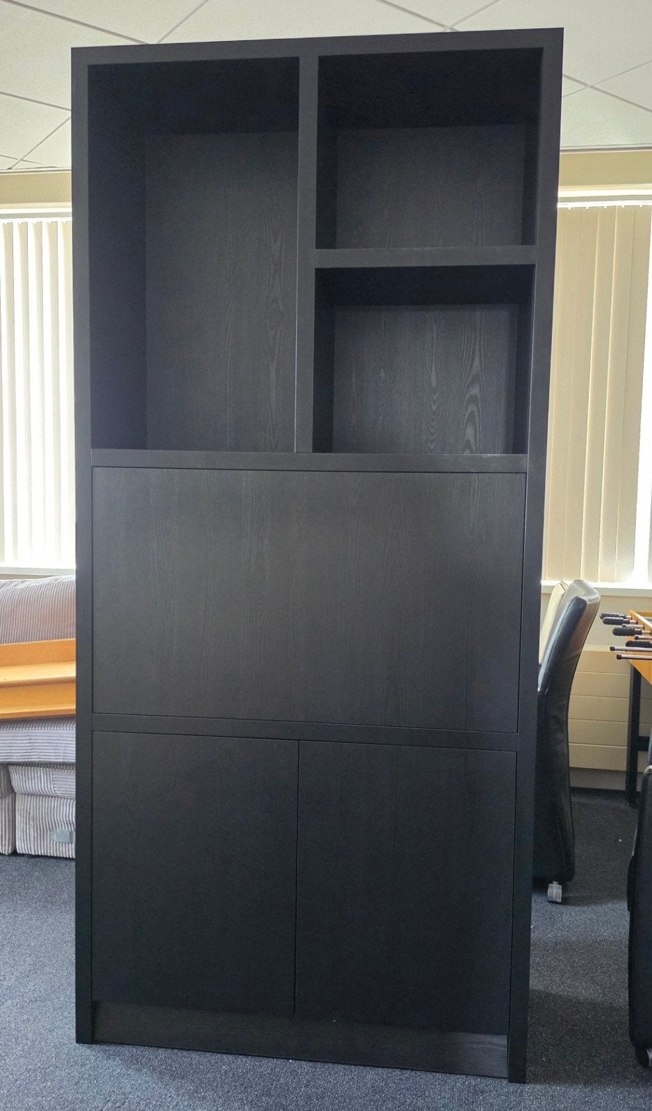 Maatwerk zwarte kast met uitklapbaar bureau / computerkast, Ophalen, Gebruikt, 70 tot 120 cm, 170 cm of meer