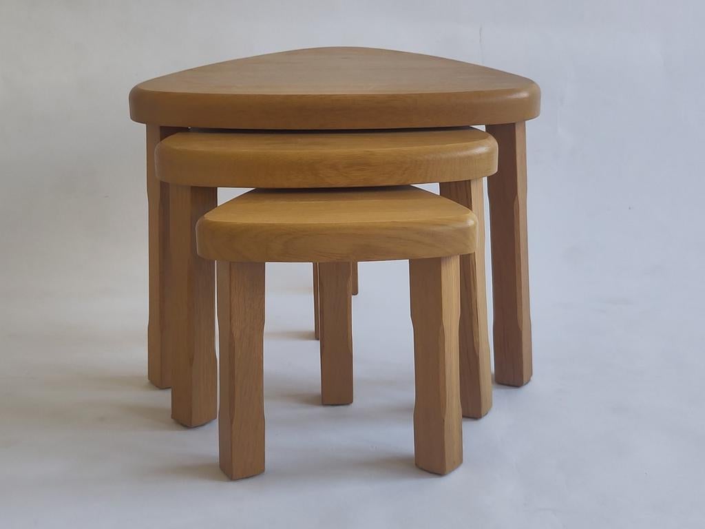 Vintage eikenhouten nesting tables tafeltjes hout brutalist, Huis en Inrichting, Krukjes, Gebruikt, ., Ophalen of Verzenden, .
