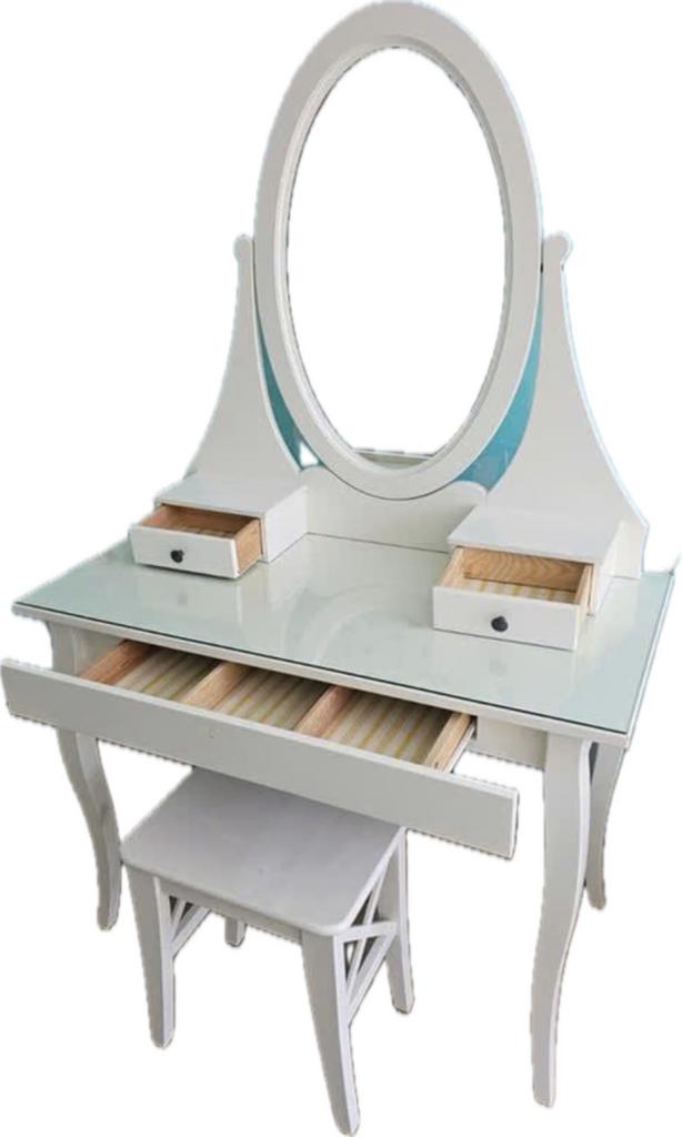 Ikea kaptafel met spiegel en krukje, Huis en Inrichting, Tafels | Kaptafels, Zo goed als nieuw, 100 tot 150 cm, 50 tot 100 cm