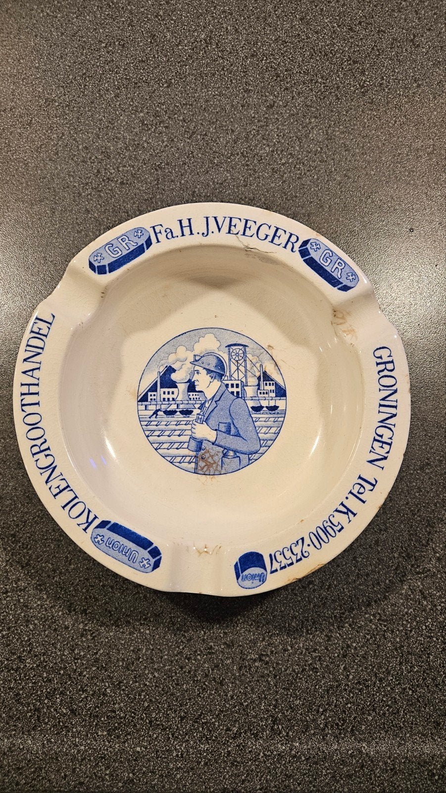 Mijnwerker Delfs Blauw Asbak, Antiek en Kunst, Antiek | Wandborden en Tegels, Ophalen of Verzenden