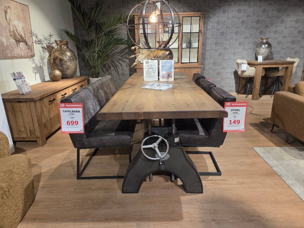 Eetkamer set, eetkamerbank & stoelen - June, Ophalen, Zo goed als nieuw, Leer