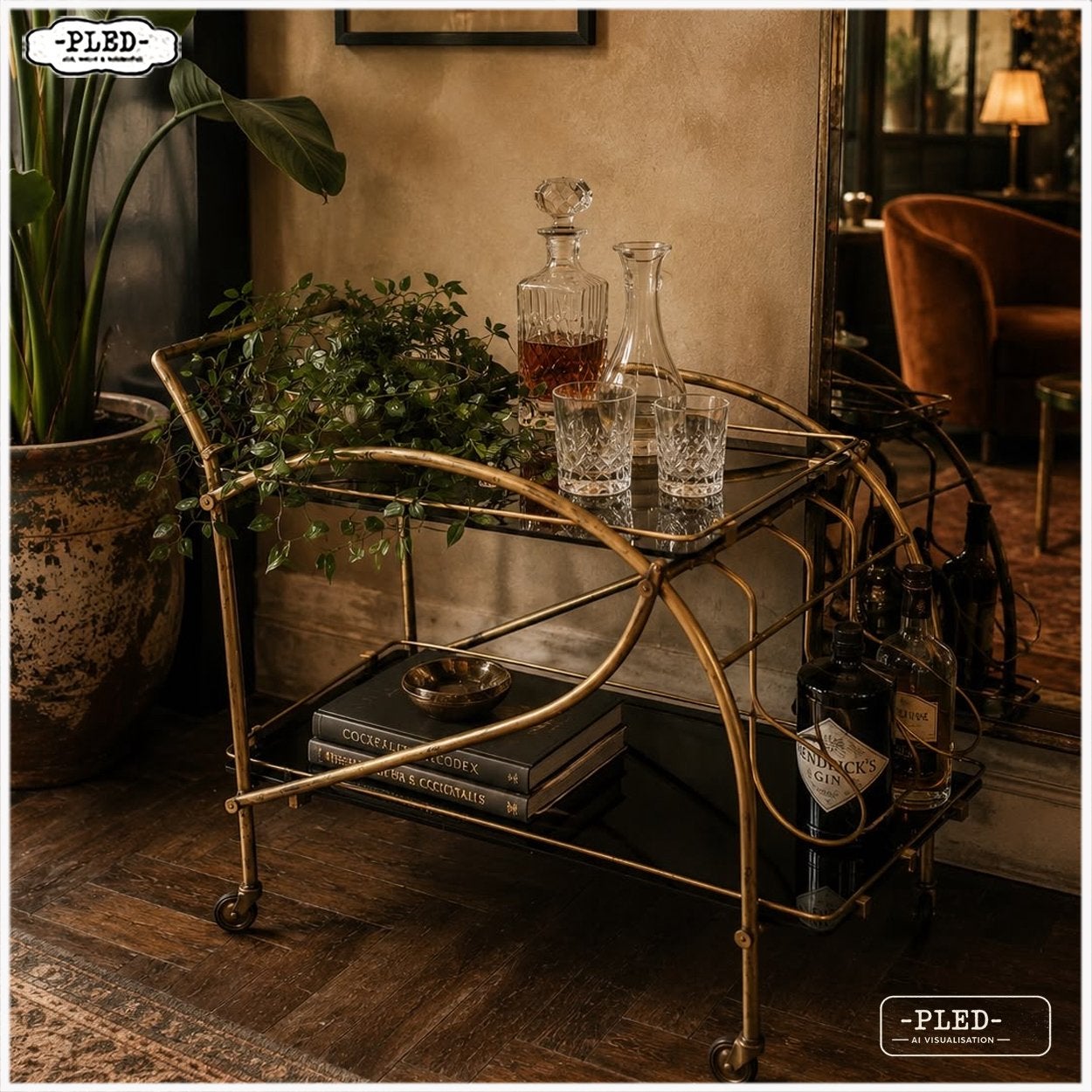 Midcentury Art Deco style serveer trolley Bar Serveerwagen, Huis en Inrichting, Ophalen, Metaal of Aluminium, Nb, Nb