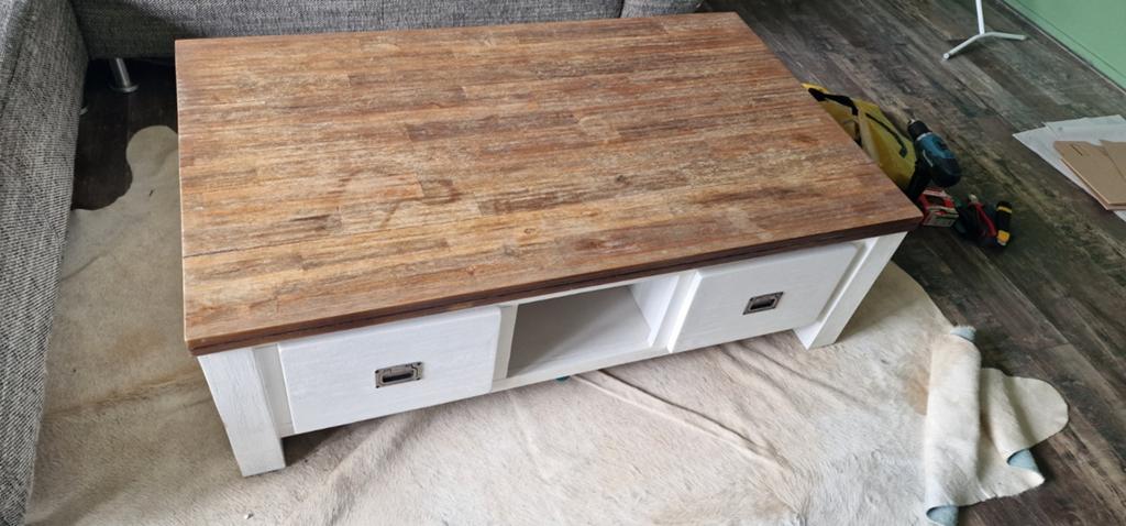 Salontafel met rustieke landelijke uitstraling, Huis en Inrichting, Ophalen, Gebruikt, Rechthoekig, Overige houtsoorten